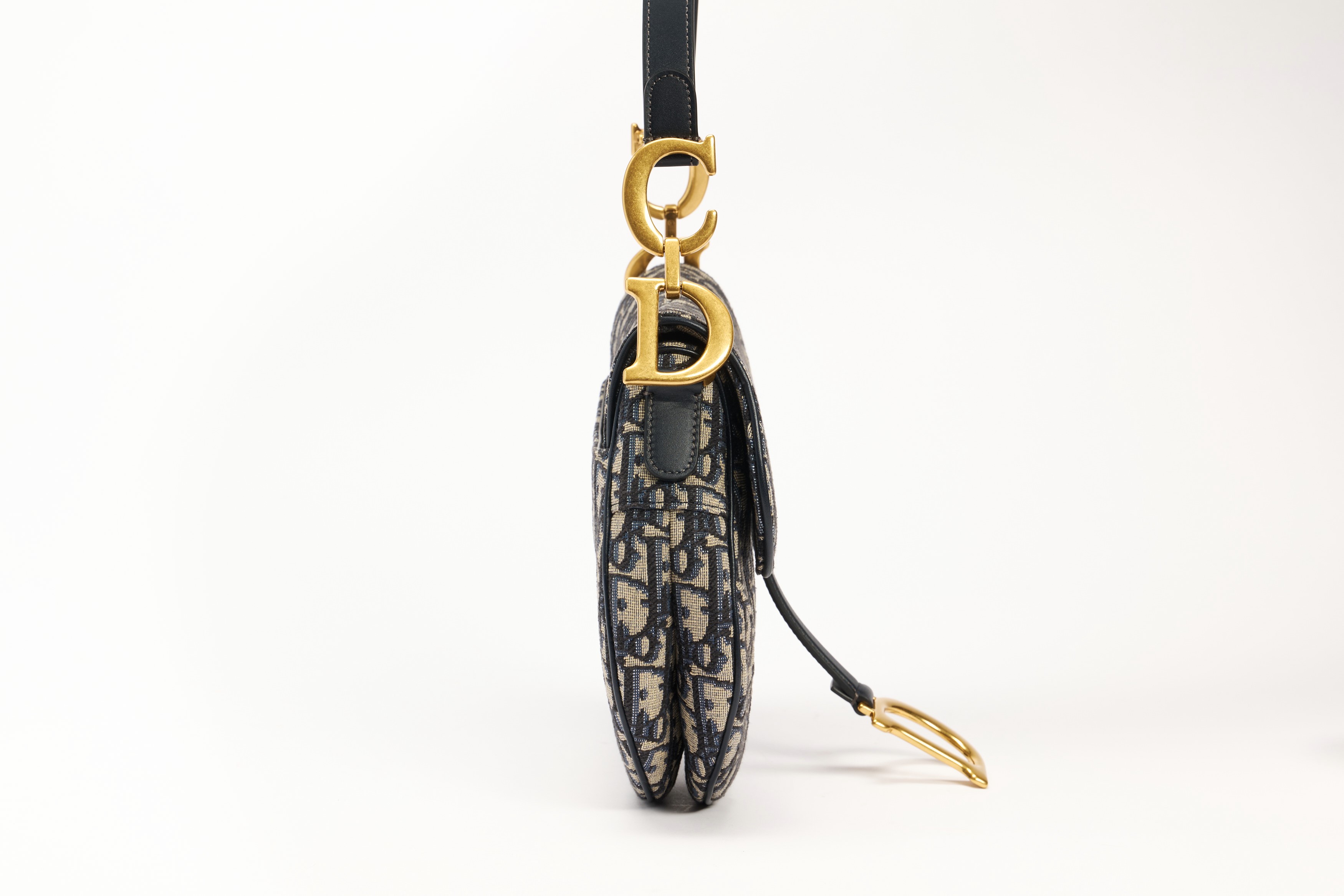Christian Dior - Borsa a tracolla Saddle in tessuto jacquard e pelle blu