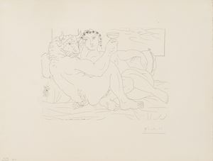 Minotaure, une Coupe à la Main, et jeune Femme, Tav. 83 de La Suite Vollard