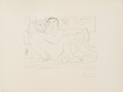 Minotaure, Une Coupe À la Main, Et Jeune Femme, Tav. 83 De la Suite Vollard