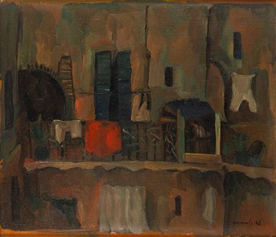 Cortile di via Flaminia 71, olio su cartone telato