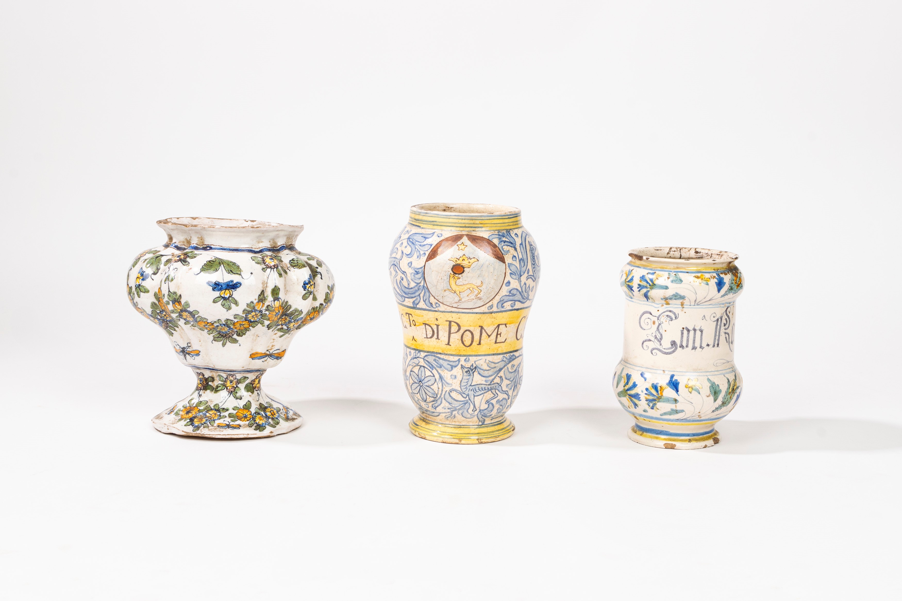 Lotto Composto da Due Albarelli e un Vaso in Maiolica Policroma, Secoli XVIII - XIX