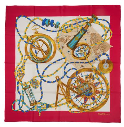 Foulard Nautico, seta bianca con bordo rosso
