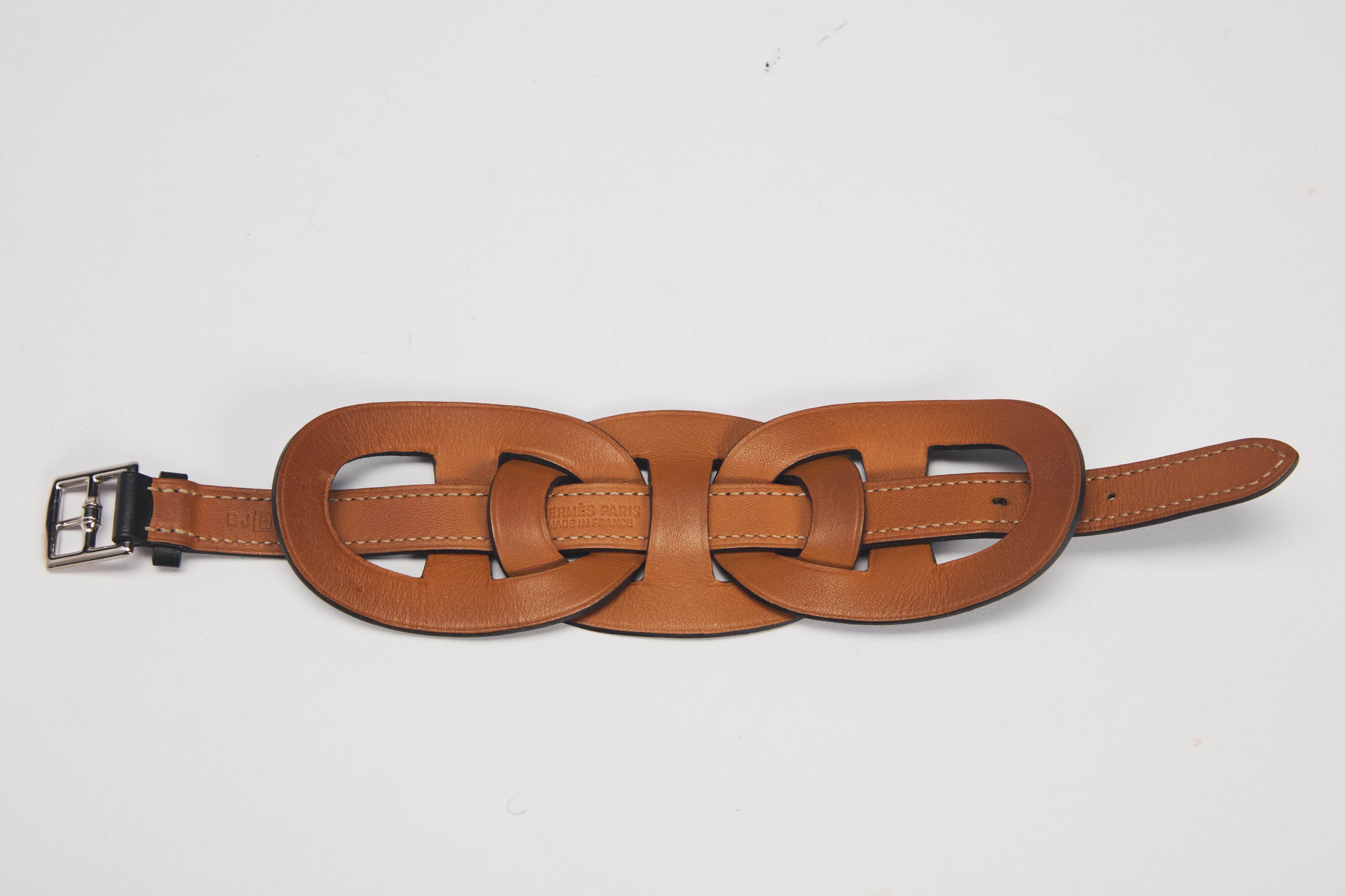 Hermès - Bracciale Chaîne d'ancre, pelle nera con fibbia in metallo