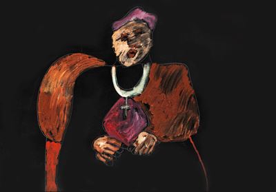 Cardinale, pittura industriale, tempera e gessetto su tela