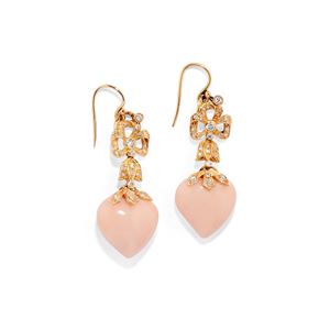 Pink coral pendant earrings