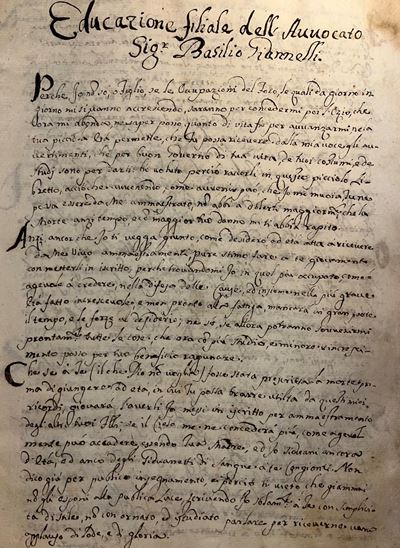 Manoscritto - Educazione Filiale del Sig. Avvocato Basilio Giannelli.