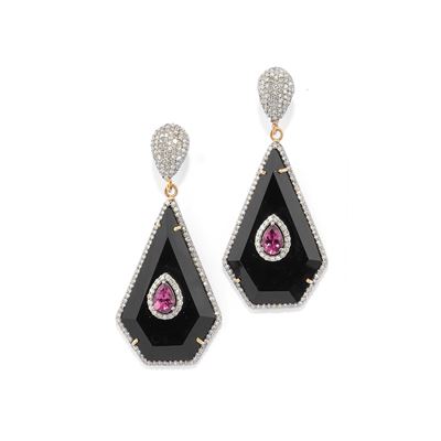 Orecchini Pendenti con Tormaline Rosa e Onice