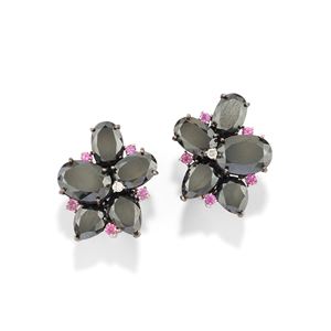 Hematite and pink sapphire earrings