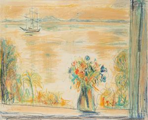 Flowers at the window with boats