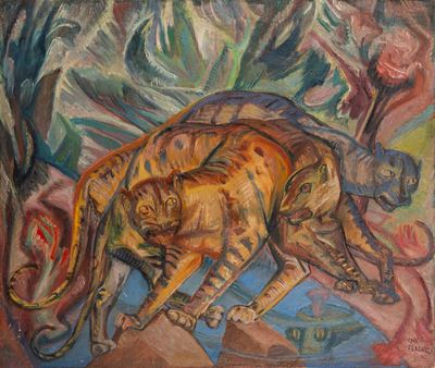 Leopardo in cattività, olio su tela