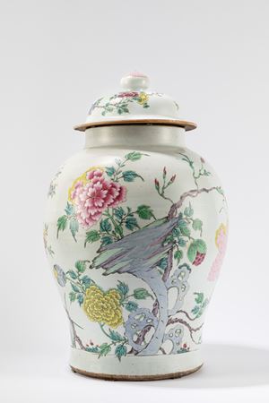 A Large Famille Rose Baluster Vase with cover