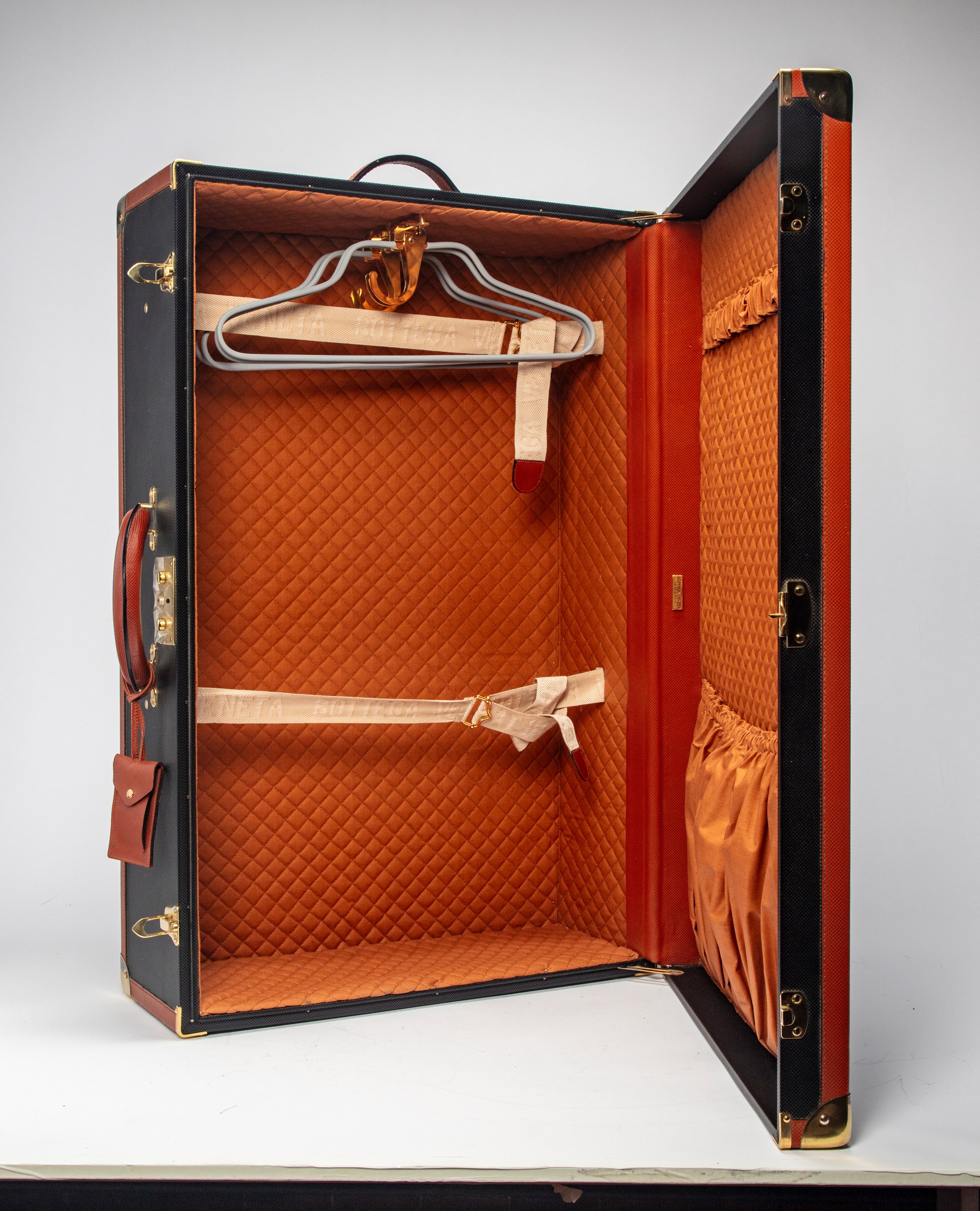 Bottega Veneta - Valigia rigida modello 'Marco Polo', pelle nera e tela, anni '90