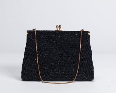 Borsa da sera, tessuto ricamato con perline di vetro e chiusura in metallo dorato