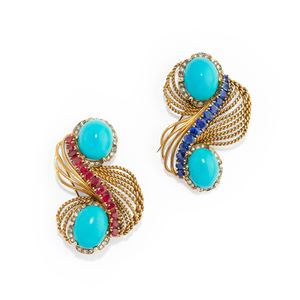Pair of turquoise brooches