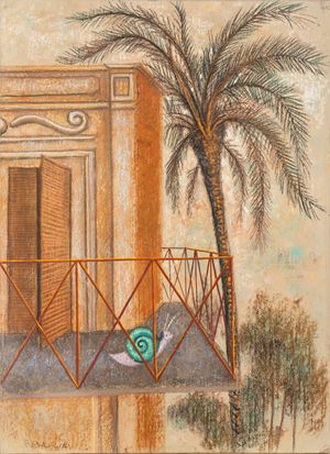 Composition with snail and palm