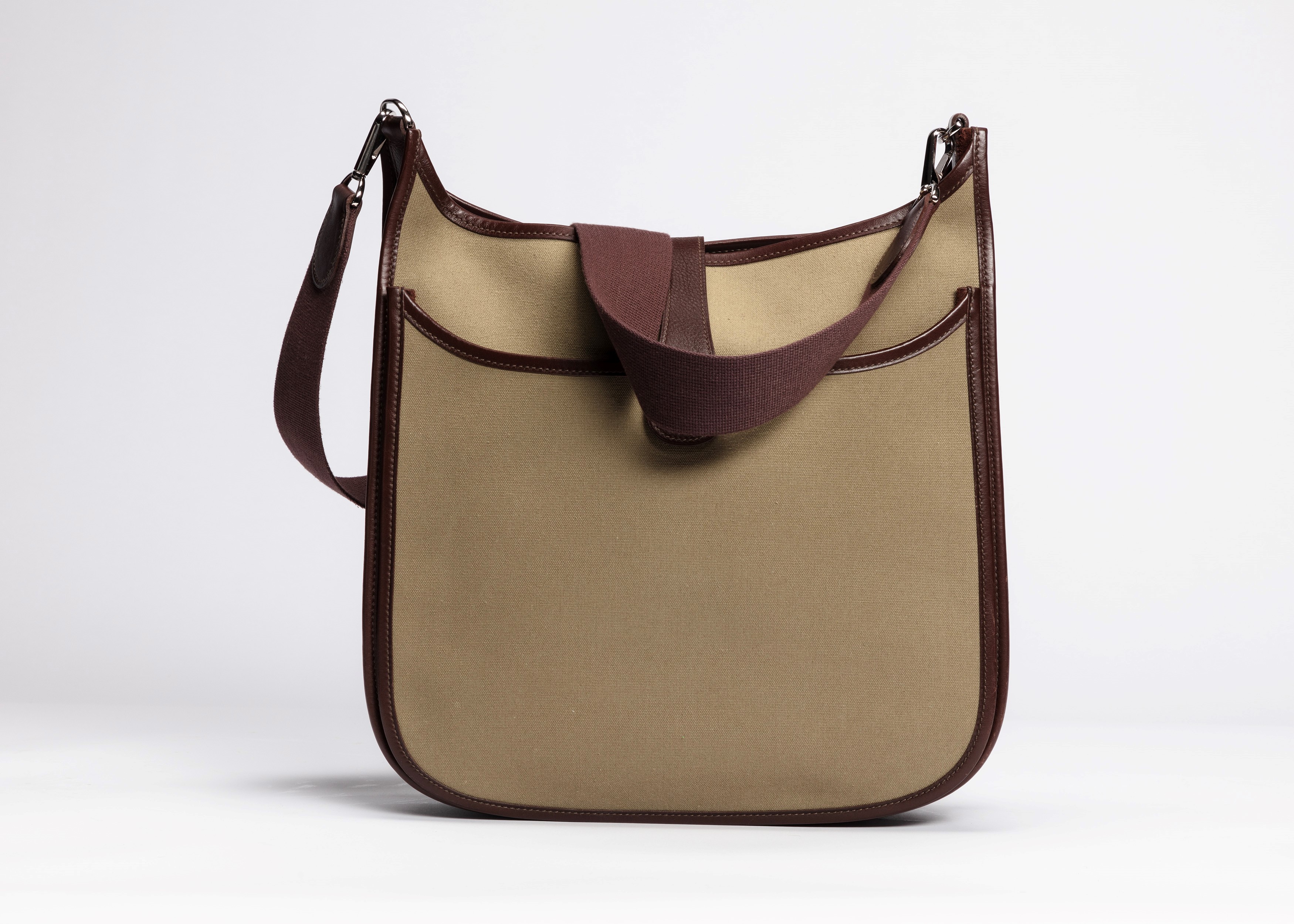 Hermès - Borsa Evelyne, tela verde muschio e pelle marrone, 2007