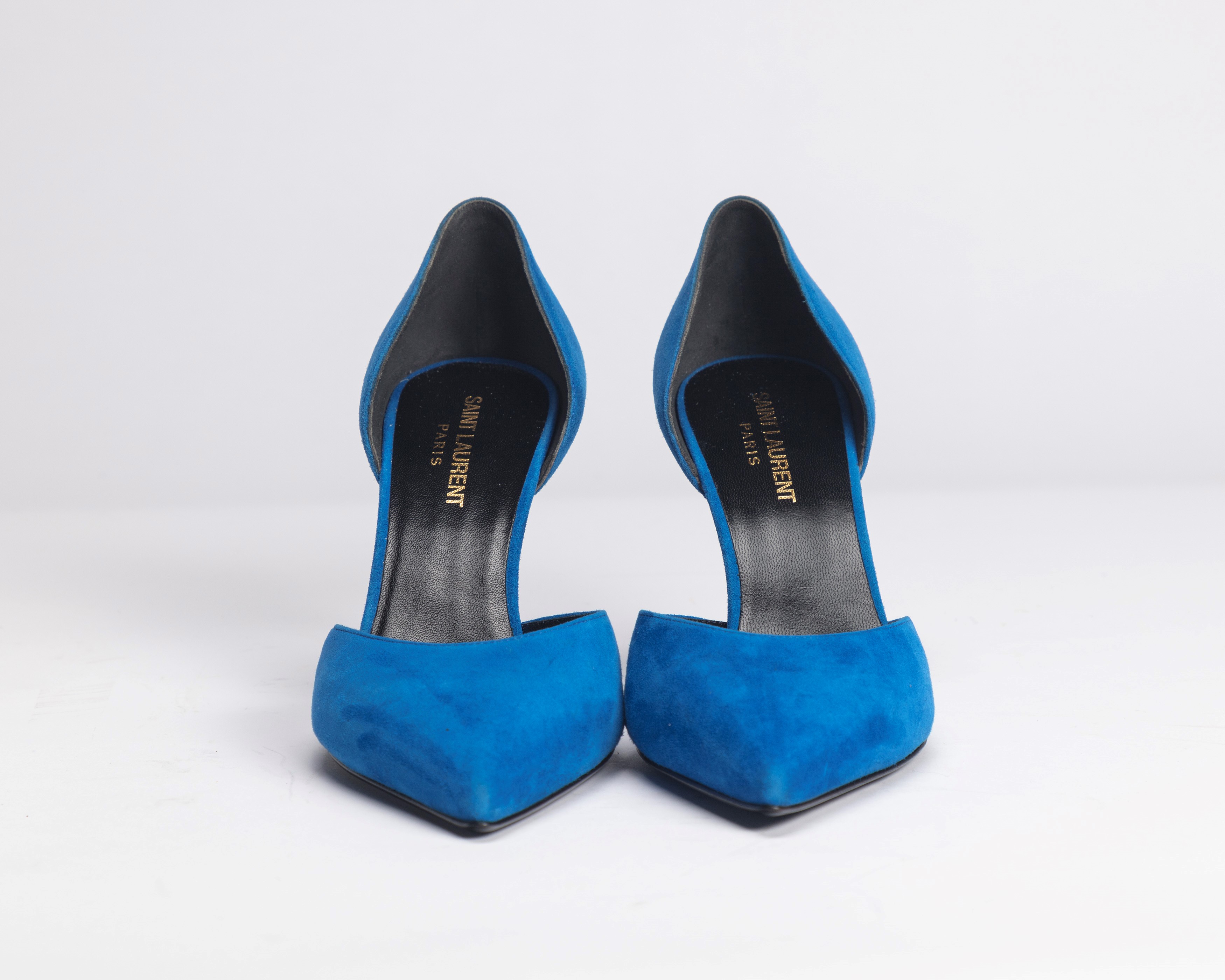 Saint Laurent - Scarpe décolleté in suede bluette, misura 39, tacco 8,5 cm