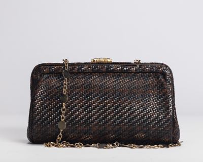 Borsa in pelle intrecciata, tracolla a catena in metallo dorato