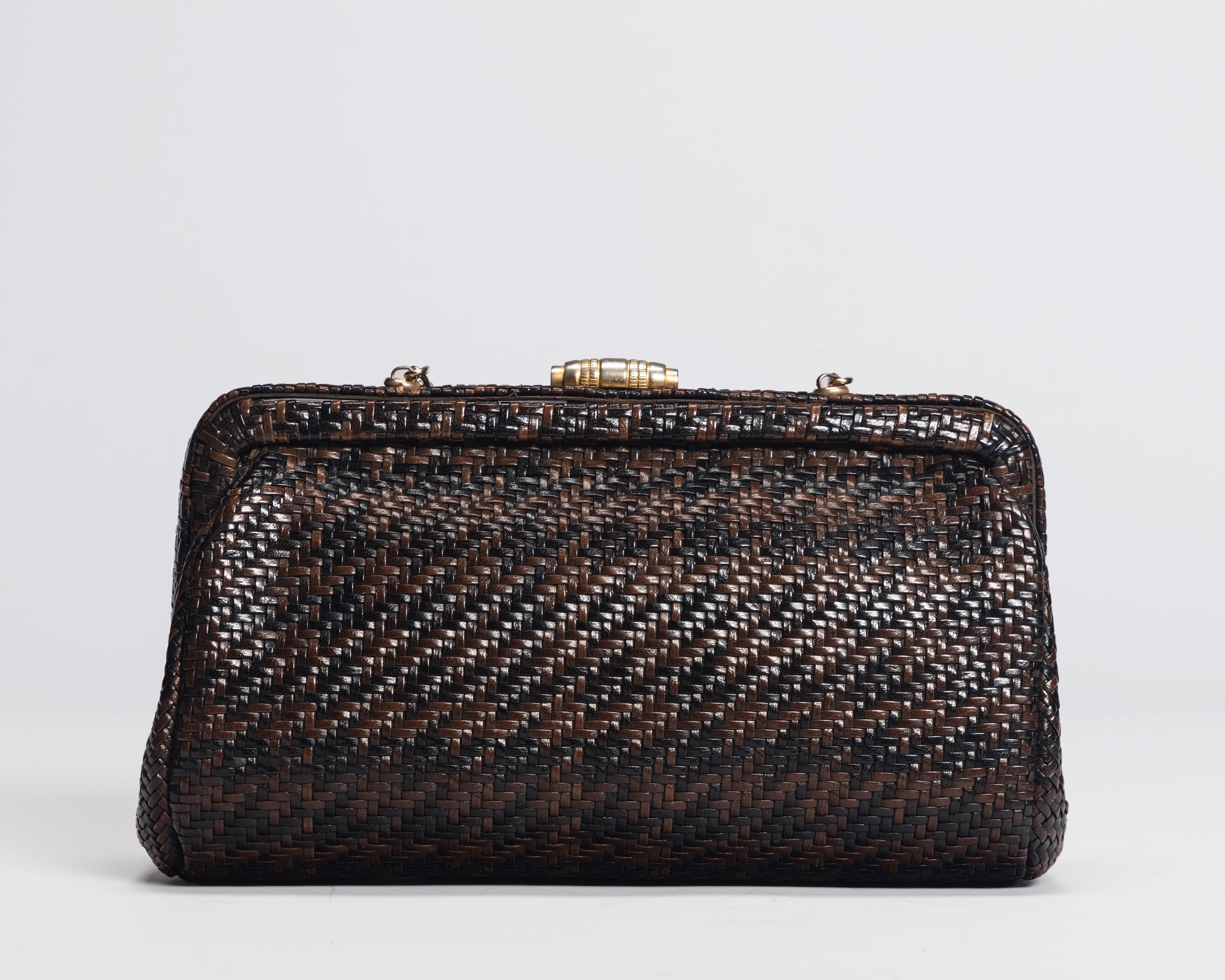 Roberta di Camerino - Borsa in pelle intrecciata, tracolla a catena in metallo dorato