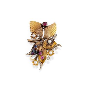 Coloured gemstones brooch