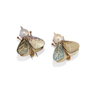 Coppia di spille con mosche