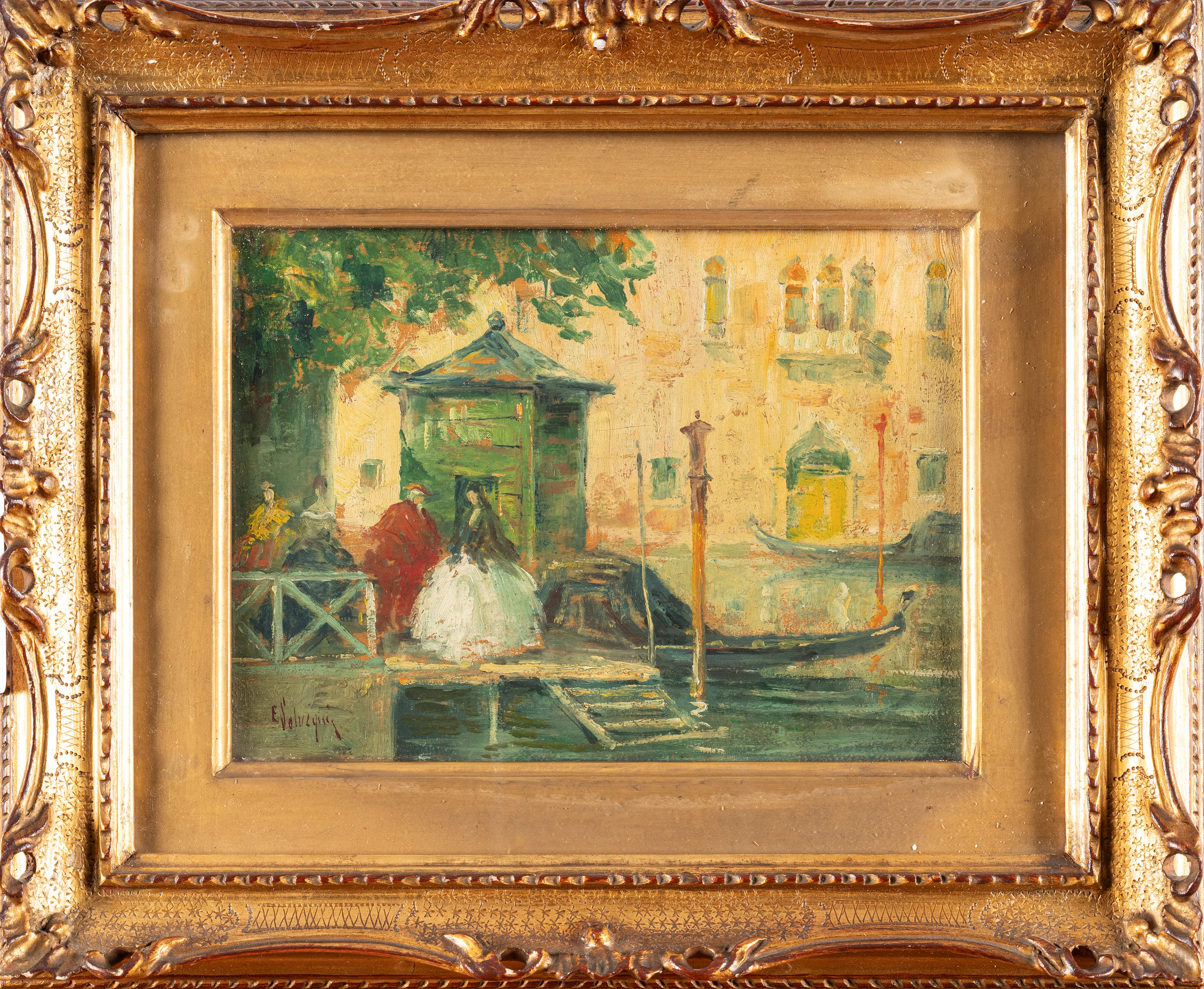 Ettore Solvegni - Traghetto alla Maddalena, olio su compensato