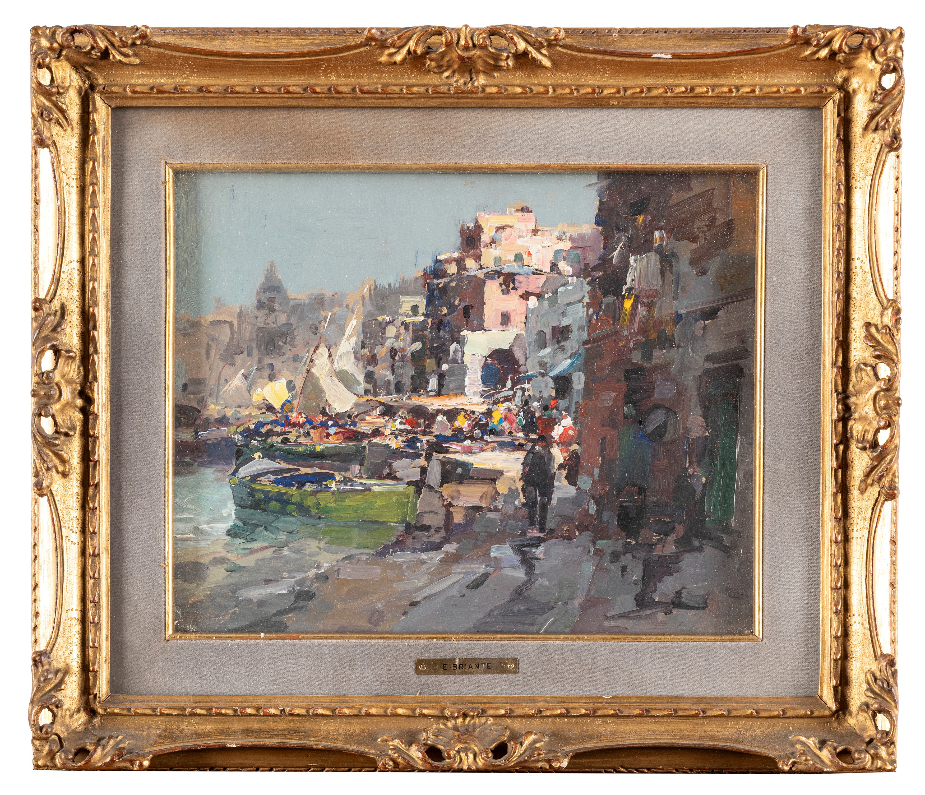 Ezelino Briante - Vita al porto, coppia, olio su cartone