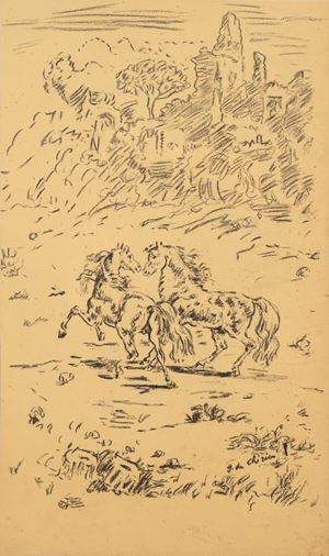 Due cavalli in un paesaggio