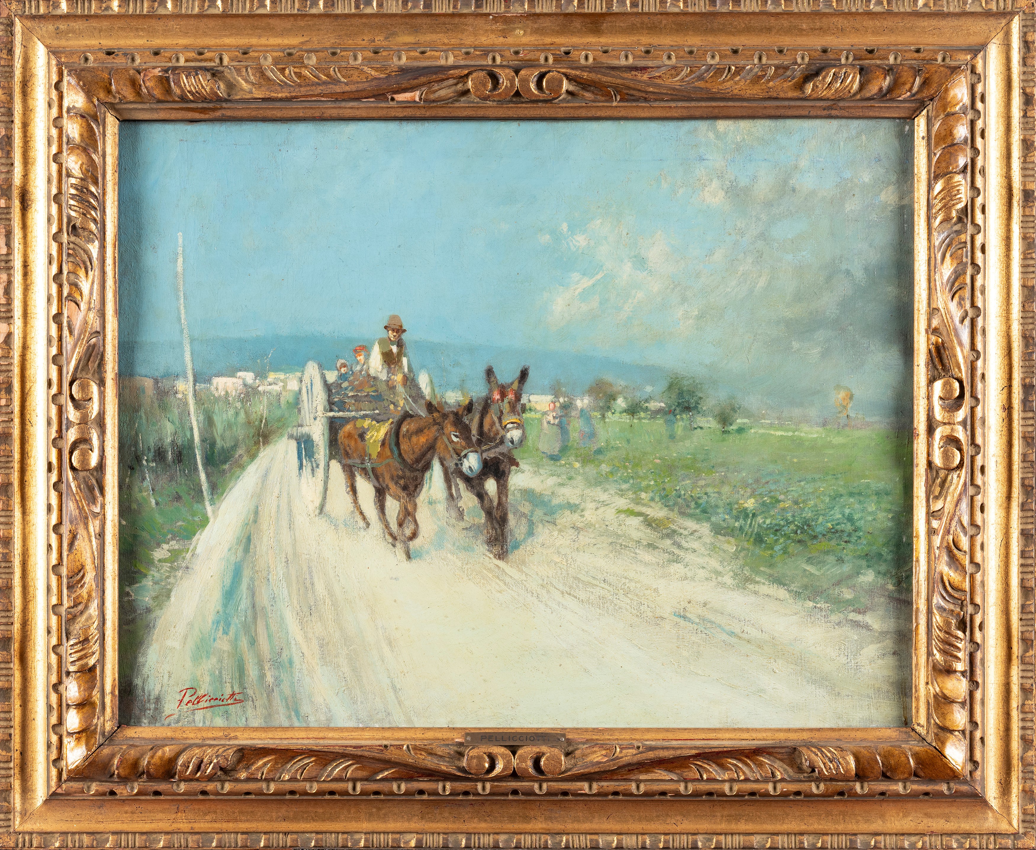 Tito Pellicciotti - Il carretto, olio su tela, cm 50 x 65