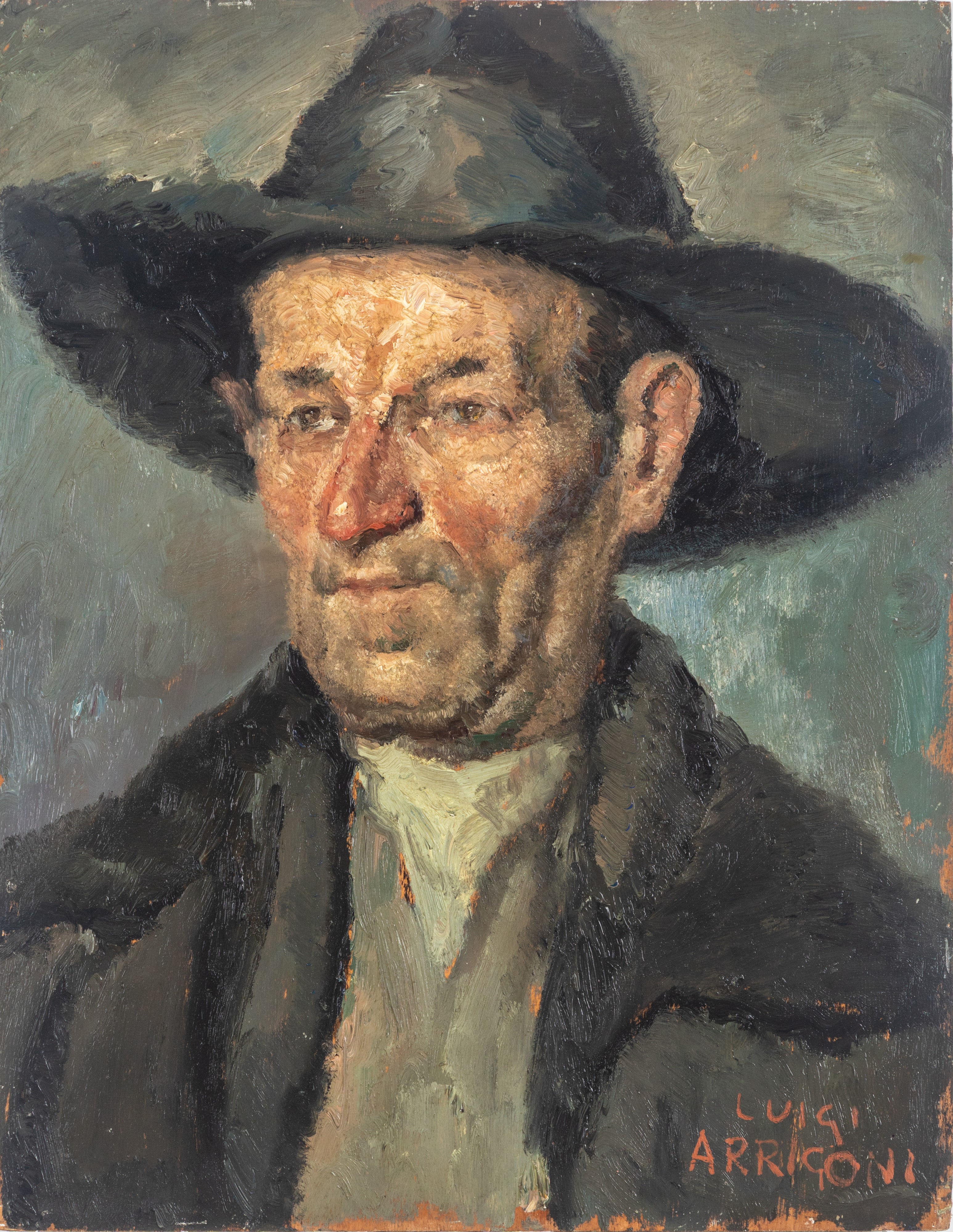 Luigi Arrigoni - Ritratto di fanciullo (recto) e Ritratto di uomo con cappello (verso), olio su c...
