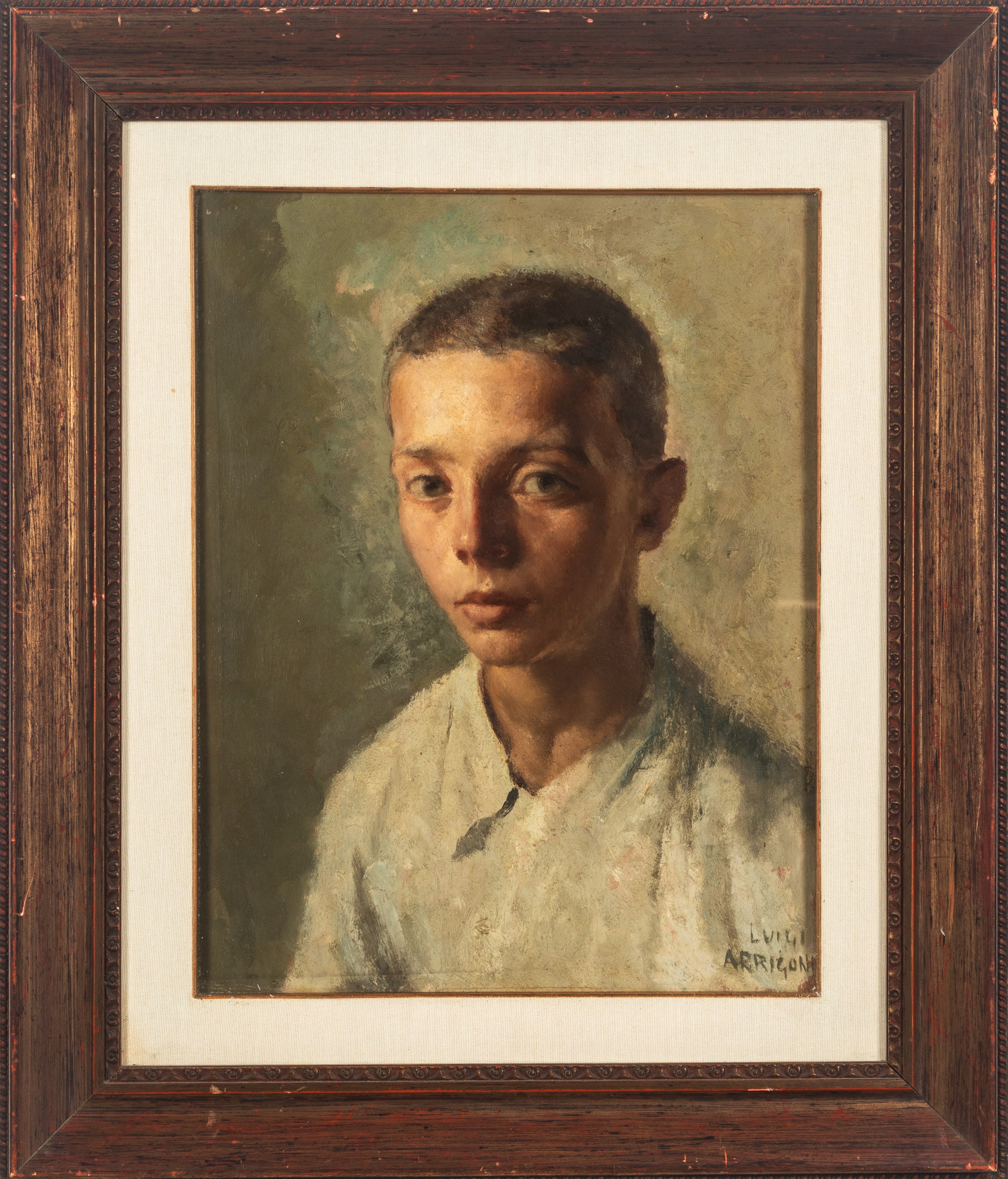 Luigi Arrigoni - Ritratto di fanciullo (recto) e Ritratto di uomo con cappello (verso), olio su c...