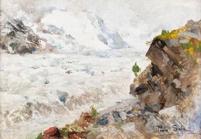Il ghiacciaio, olio su cartone telato
