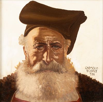 Ritratto di anziano, olio su maiolica