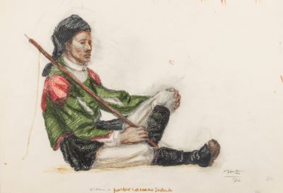 Pastore vaccaro seduto, pastello su cartoncino