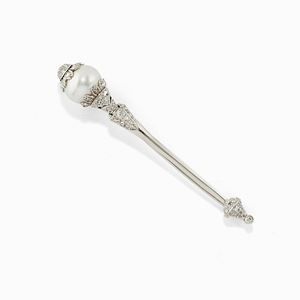 A white gold, diamond and freshwater natural pearl brooch, with certificate