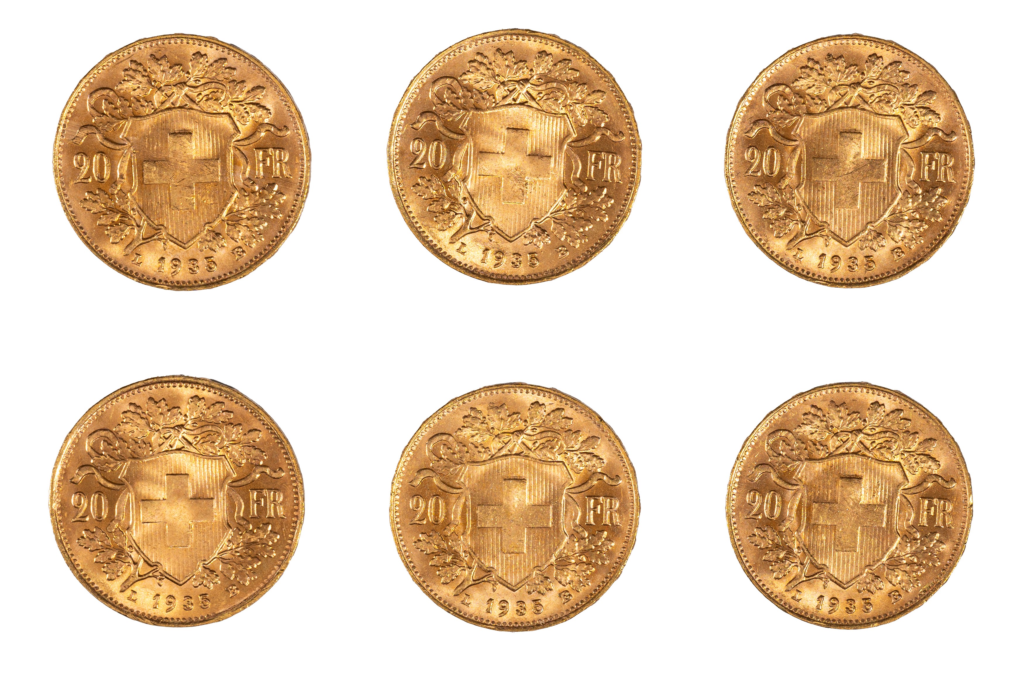 Stato Federale Svizzero - lotto di 6 monete da 20 Franchi