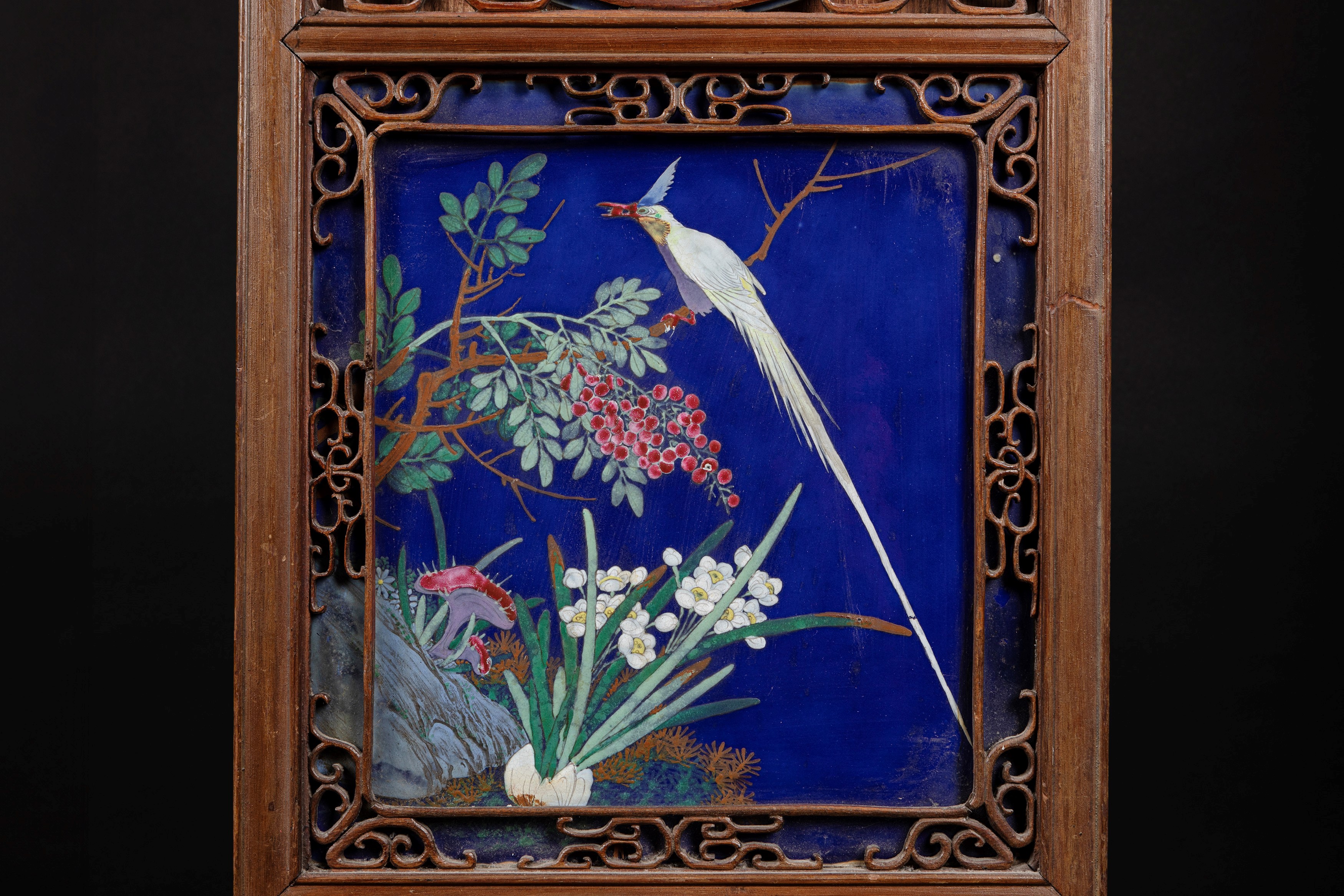 Coppia di Panneli in legno con placche in porcellana "Qianjiang"