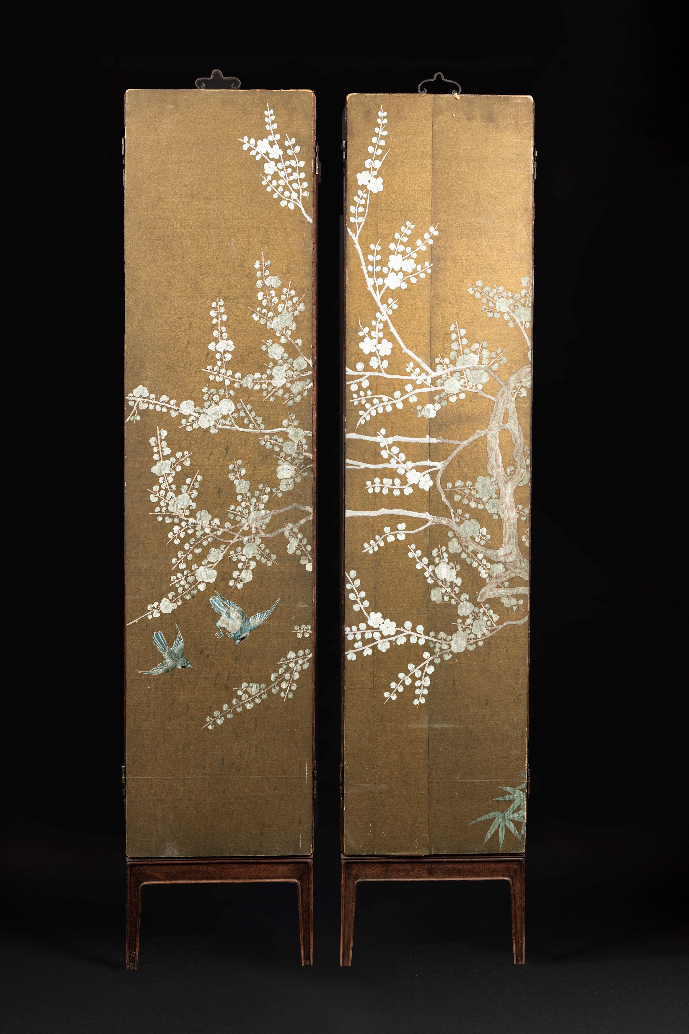 Coppia di Panneli in legno con placche in porcellana "Qianjiang"