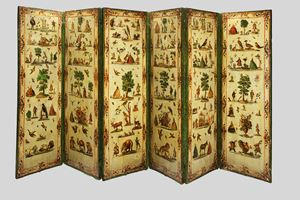 A "Arte Povera" six panels screen, decorated with figures, 18th century