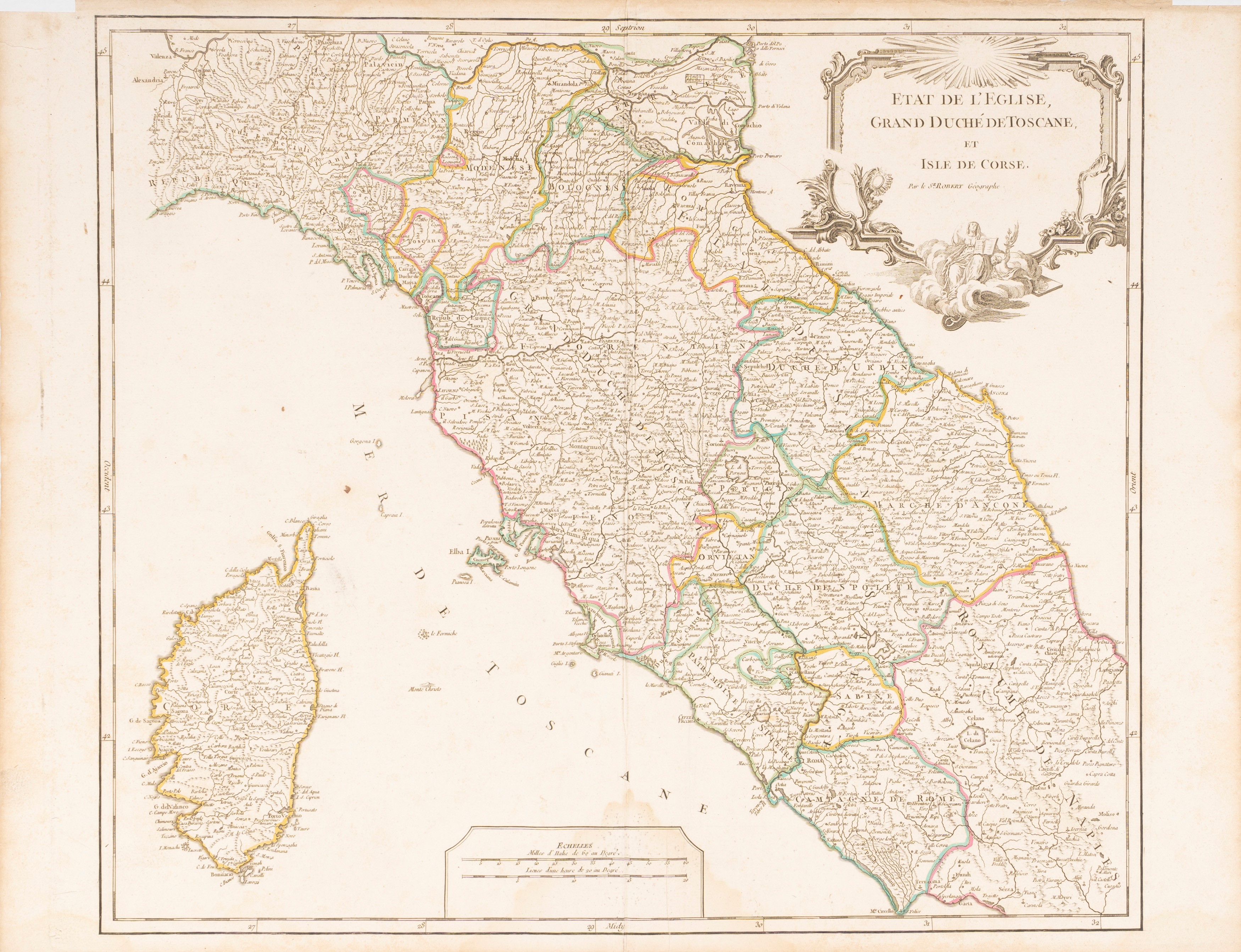 Gilles-robert De Vaugondy - Etat De L'eglise Grand Duché De Toscane Et Isle De Corse
