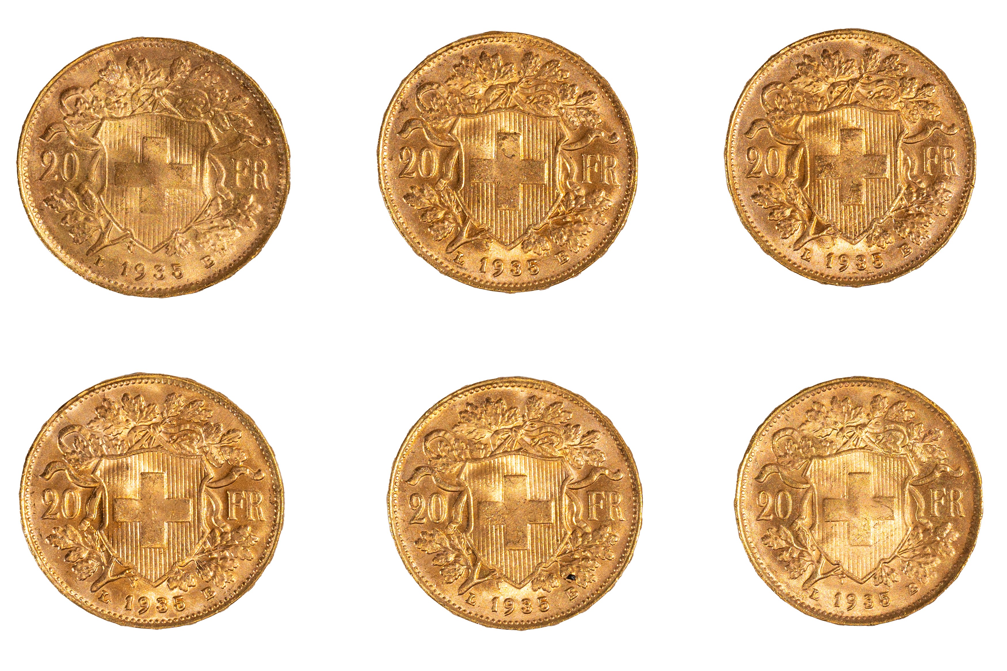Stato Federale Svizzero - lotto di 6 monete da 20 Franchi