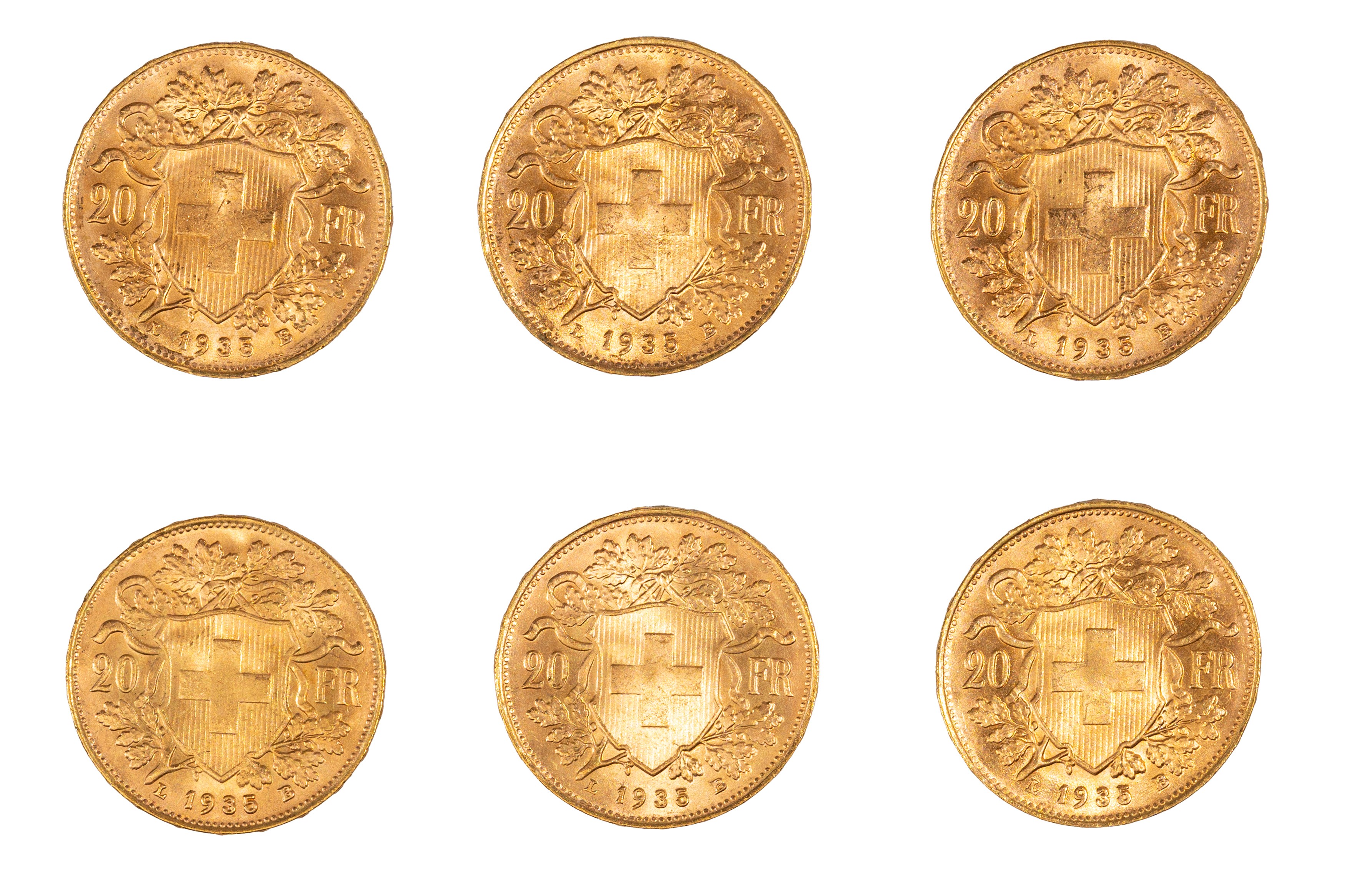 Stato Federale Svizzero - lotto di 6 monete da 20 Franchi
