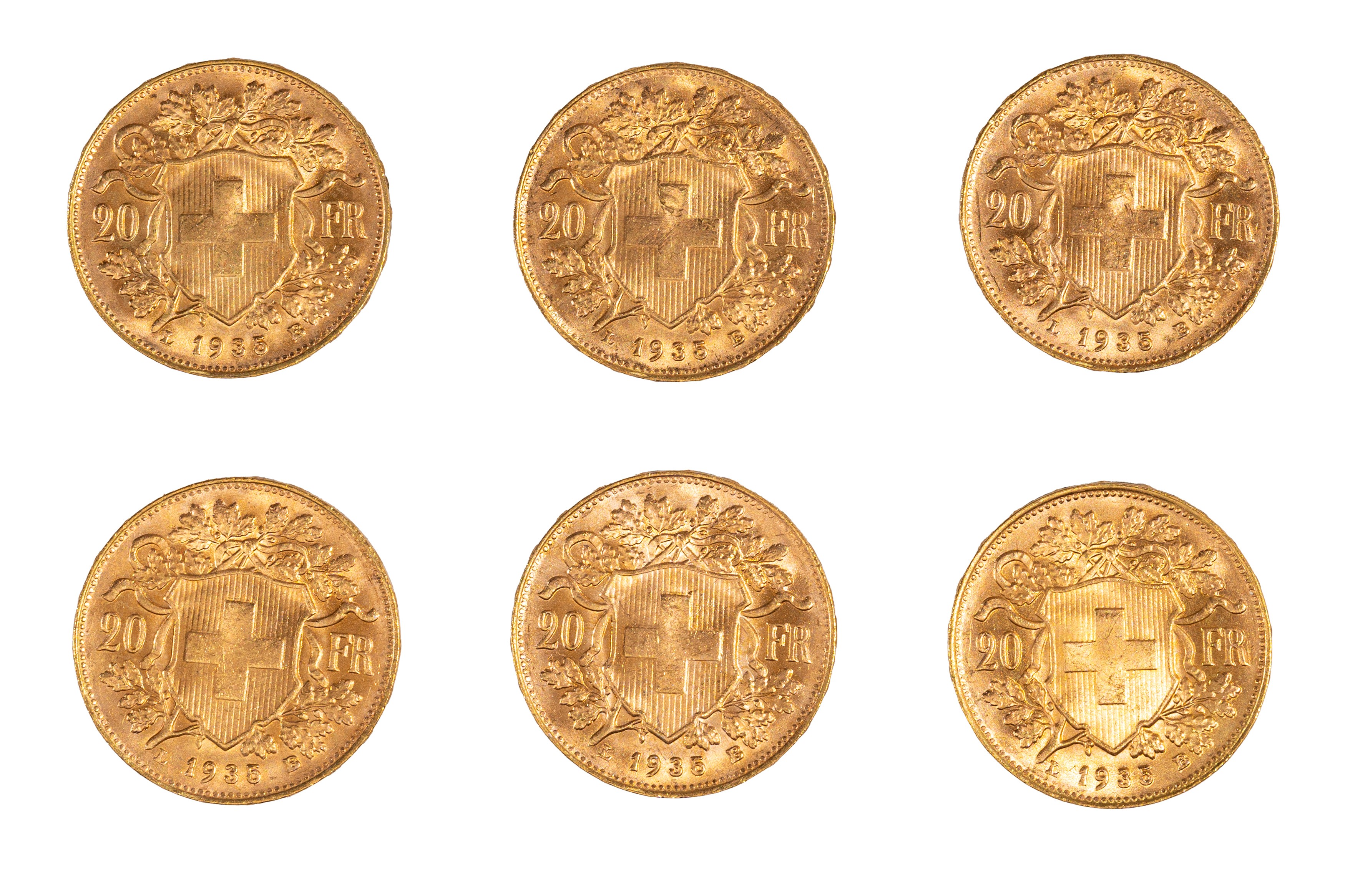 Stato Federale Svizzero - lotto di 6 monete da 20 Franchi