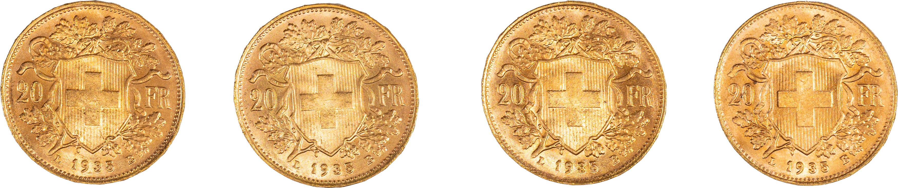 Stato Federale Svizzero - lotto di 4 monete da 20 Franchi