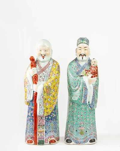 Due Grandi Sculture in Porcellana Policroma