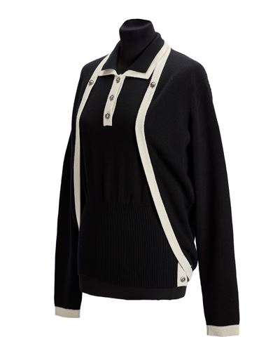 Twin set in cachemire, colore nero e bianco con bottoni in metallo satinato, taglia 44 francese