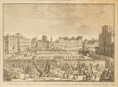 Veduta della Chiesa e Piazza di S. Croce con la Festa del Calcio Fatta L'anno 1738 alla Real Pres...