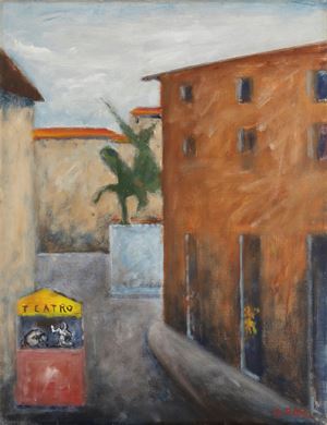 Piazza con teatrino e statua equestre