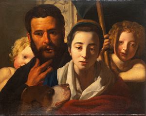 Bottega di Jacob Jordaens (Anversa 1593 - 1678) - Holy Family with St. John the Baptist
