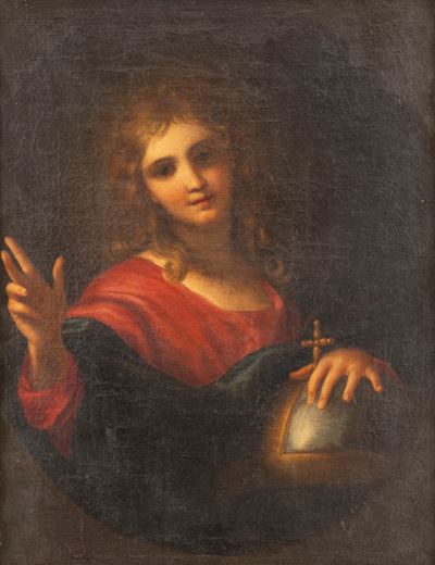 Scuola romana, Salvator Mundi, olio su tela ovale